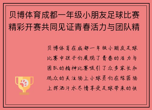 贝博体育成都一年级小朋友足球比赛精彩开赛共同见证青春活力与团队精神