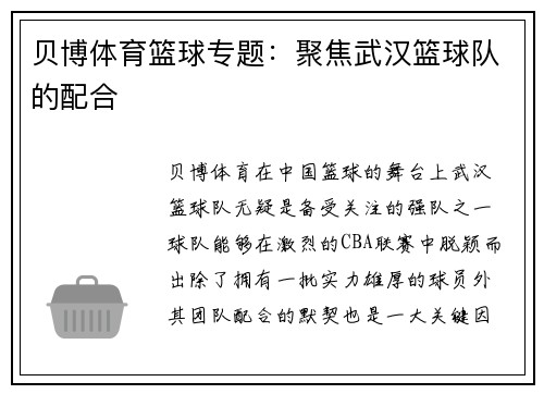 贝博体育篮球专题：聚焦武汉篮球队的配合